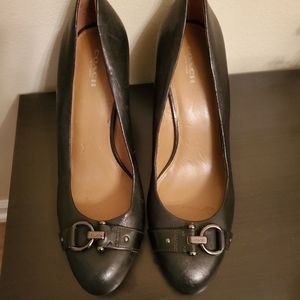 NWOT,  Authentic Coach Romalia Blk Leather Wedges